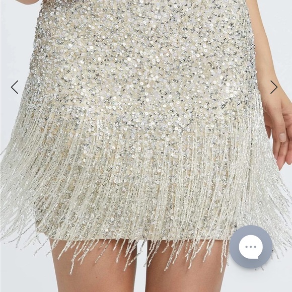 Mac Duggal Nude/silver fringe beaded cocktail dress size 2 - Picture 4 of 4